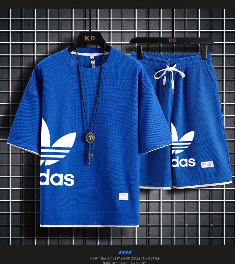 Summer 2025 New Men's pullover sportswear Set, fashionable basketball men's casual short-sleeved T-shirt + shorts two-piece set thumbnail 6