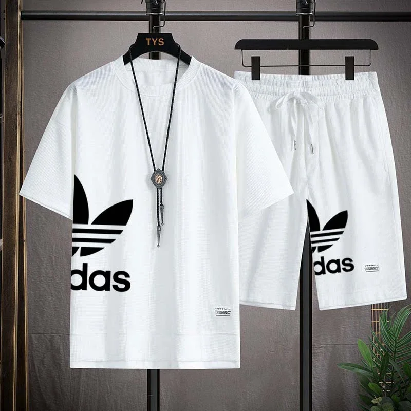Summer 2025 New Men's pullover sportswear Set, fashionable basketball men's casual short-sleeved T-shirt + shorts two-piece set thumbnail 4