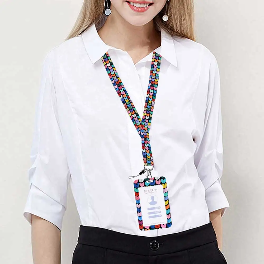 Simple marble heart rainbow card holder With buckle Lovely hanging rope  ID pass hang accessories holder lanyard passr Case thumbnail 5