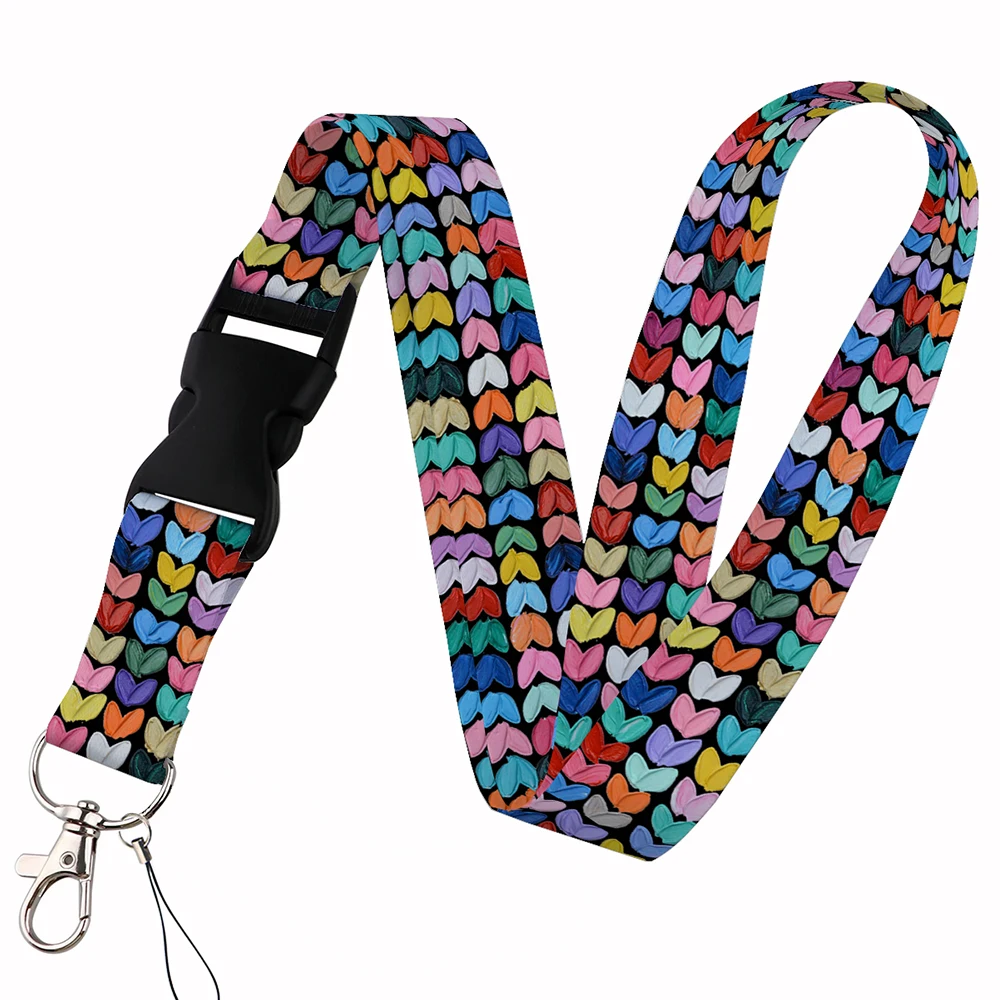 Simple marble heart rainbow card holder With buckle Lovely hanging rope  ID pass hang accessories holder lanyard passr Case thumbnail 2
