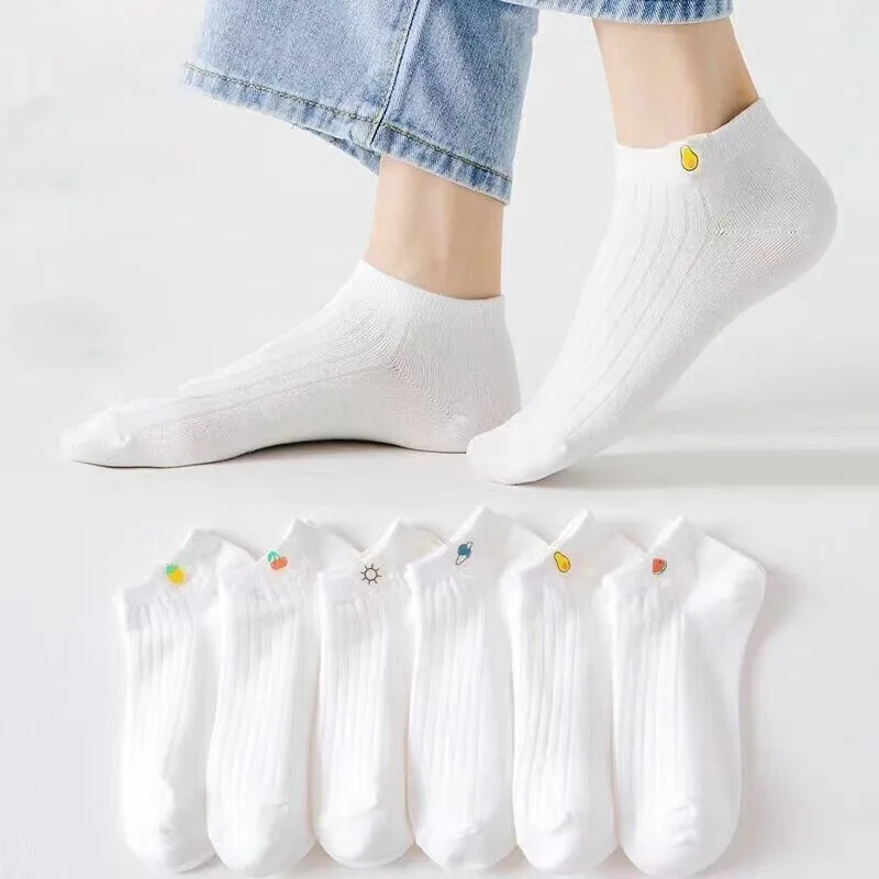 6 Pairs/Pack Ankle Socks Women 100% Cotton Invisible Sweat-absorbing Girls Low Tube Boat Socks EU 36-40  white socks
