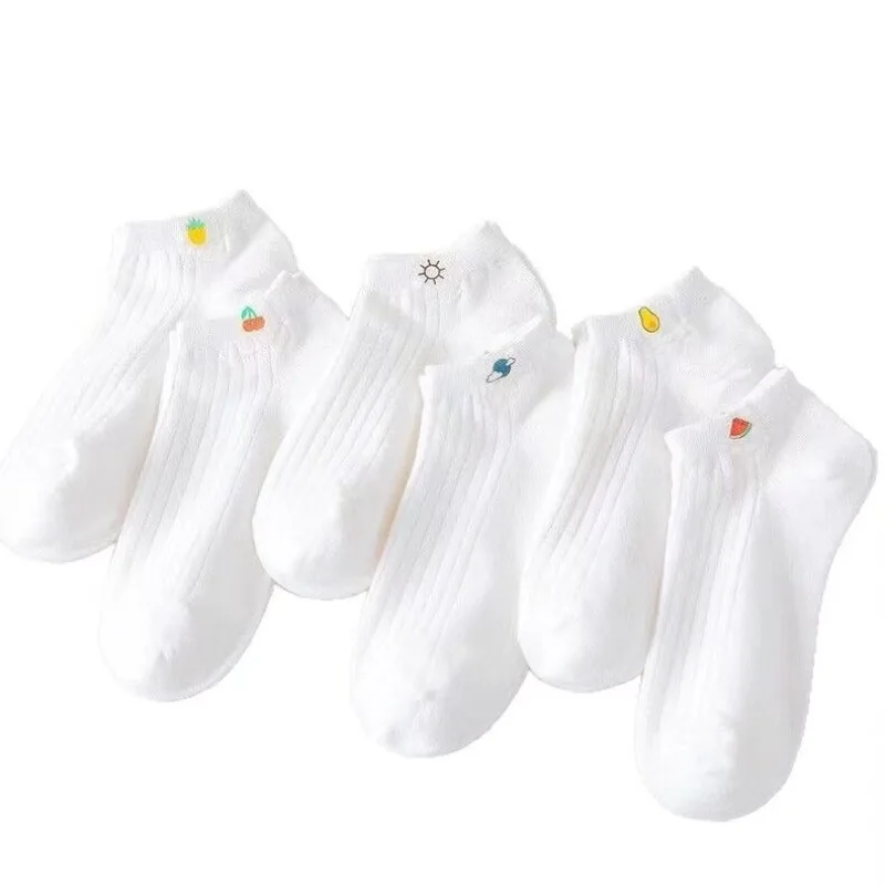 6 Pairs/Pack Ankle Socks Women 100% Cotton Invisible Sweat-absorbing Girls Low Tube Boat Socks EU 36-40  white socks thumbnail 3