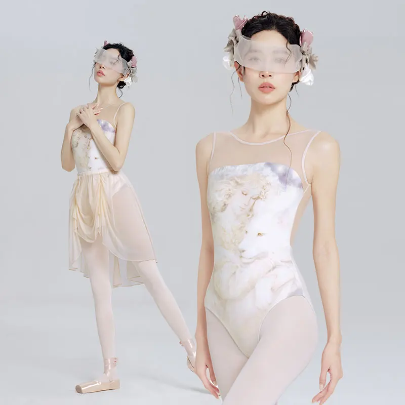 Women Ballet Leotard Printing Sleeveless Vest Dance Leotard Adult Ballet Bodysuit