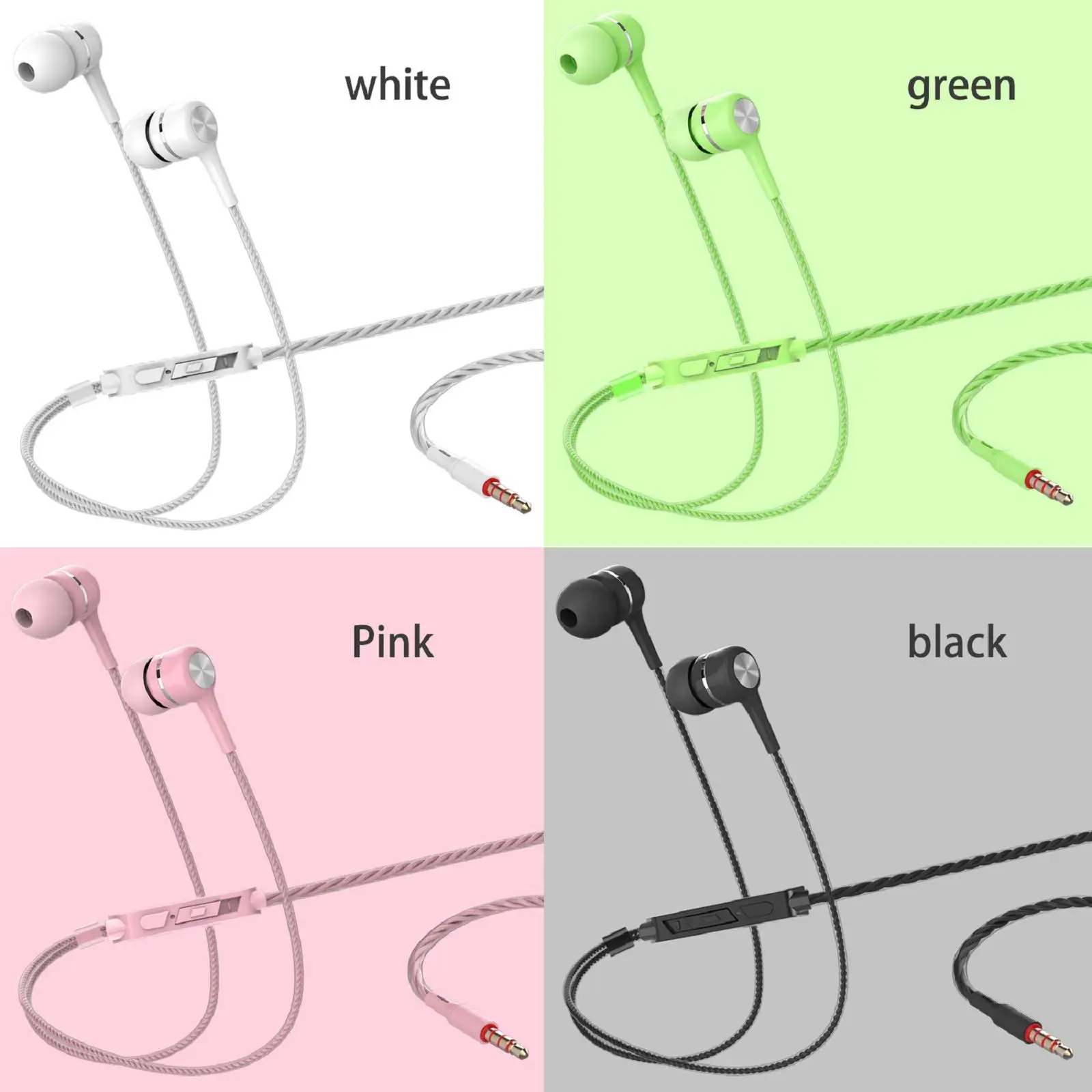 3.5mm Wired Headphones In Ear Headset Wired Earphones with Microphone Bass HiFi Stereo Earbuds Sports In-line Control For Phones thumbnail 2