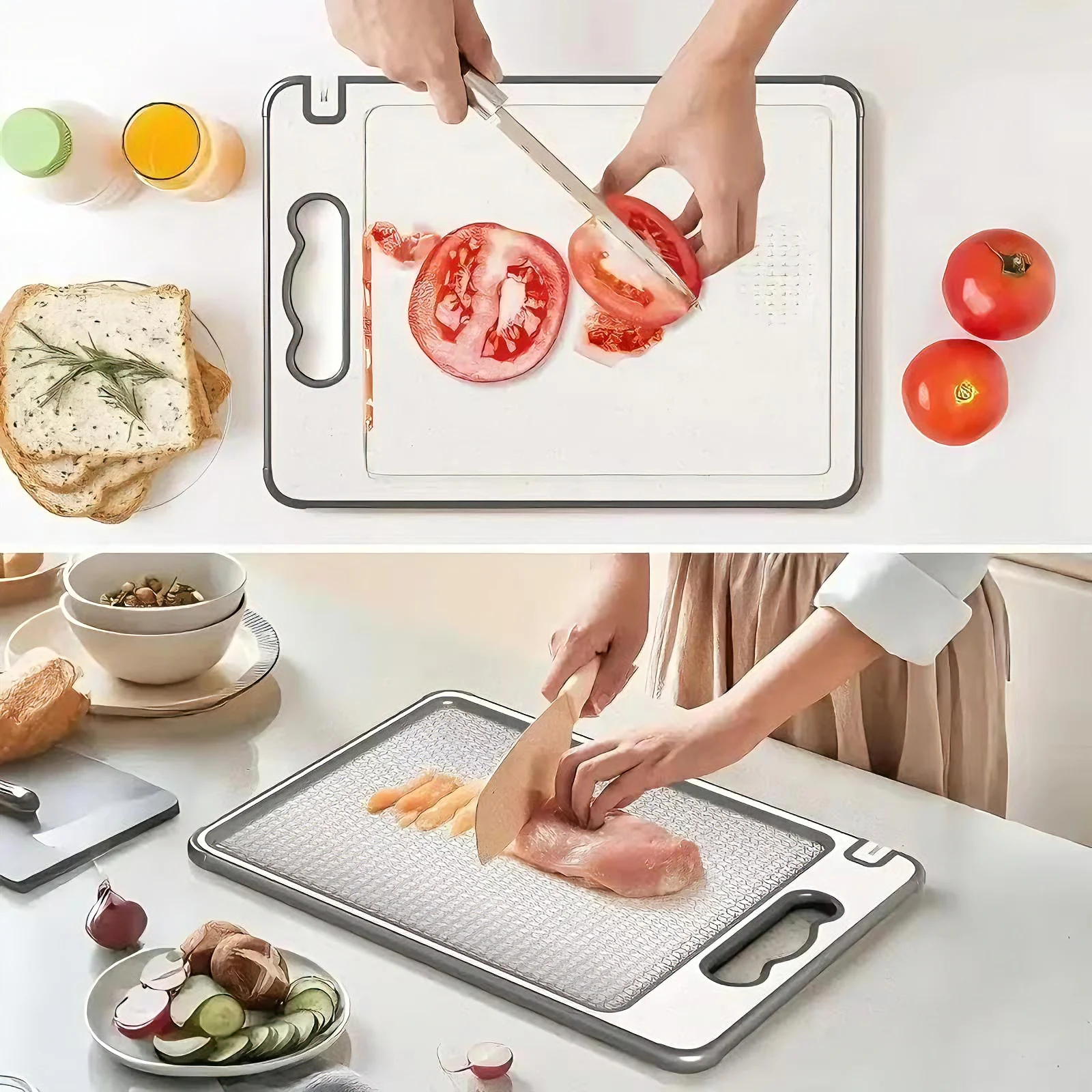 Stainless Stee Cutting Board Set,Double SidedKitchen Chopping Boards,Titanium-Finish,Dishwasher Safe, Meat and Veggies thumbnail 3