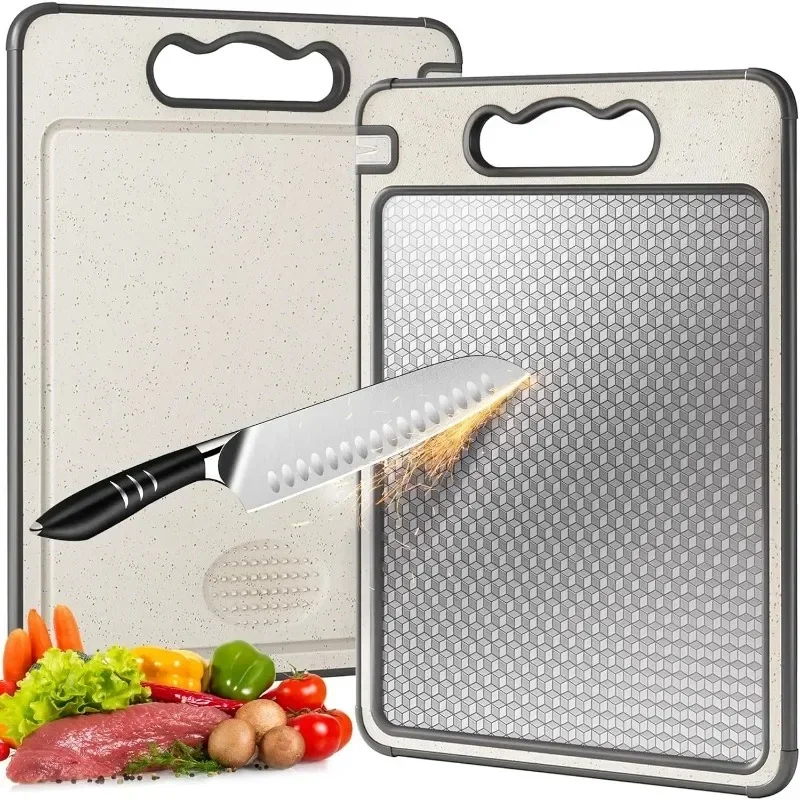 Stainless Stee Cutting Board Set,Double SidedKitchen Chopping Boards,Titanium-Finish,Dishwasher Safe, Meat and Veggies thumbnail 2
