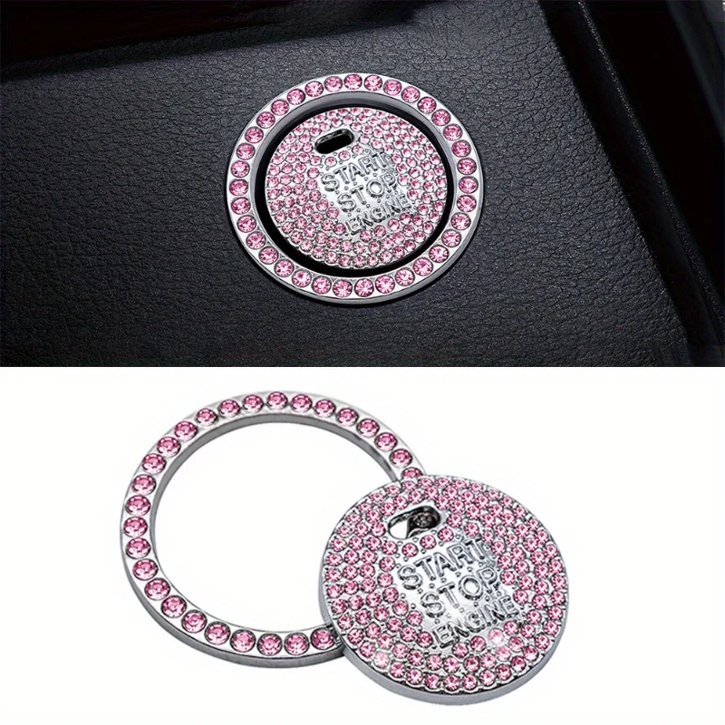 1pc Diamond Button Sticker Ignition Starter Button Car Interior Crystal Sticker Start Stop Ignition Button Sticker