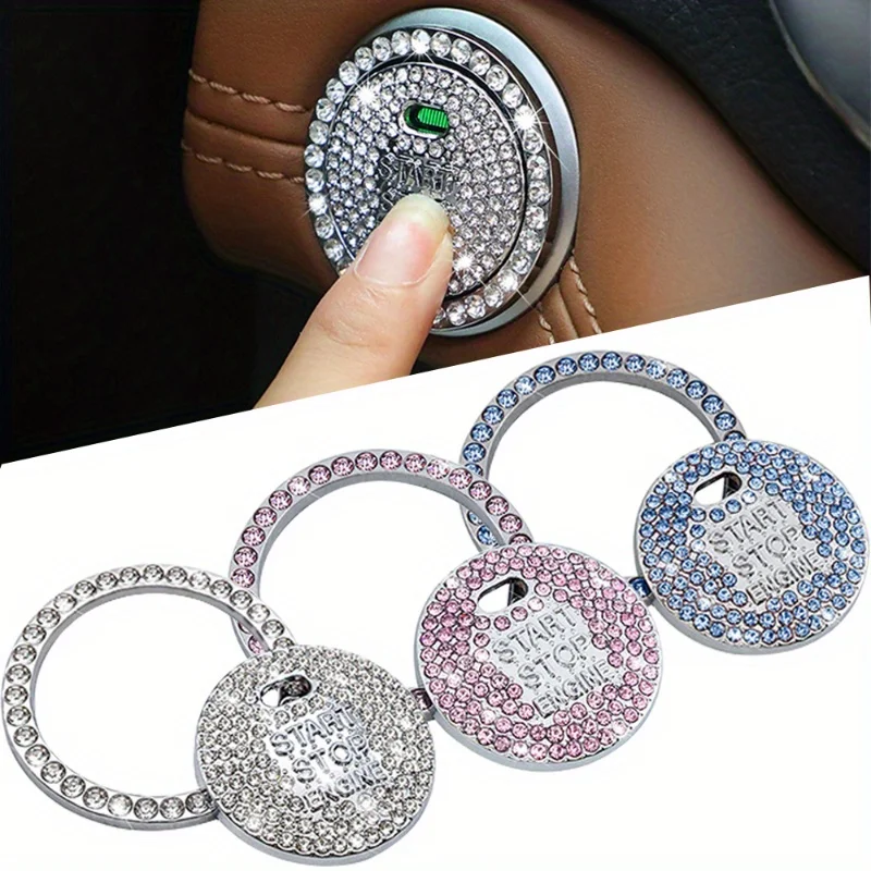 1pc Diamond Button Sticker Ignition Starter Button Car Interior Crystal Sticker Start Stop Ignition Button Sticker thumbnail 3