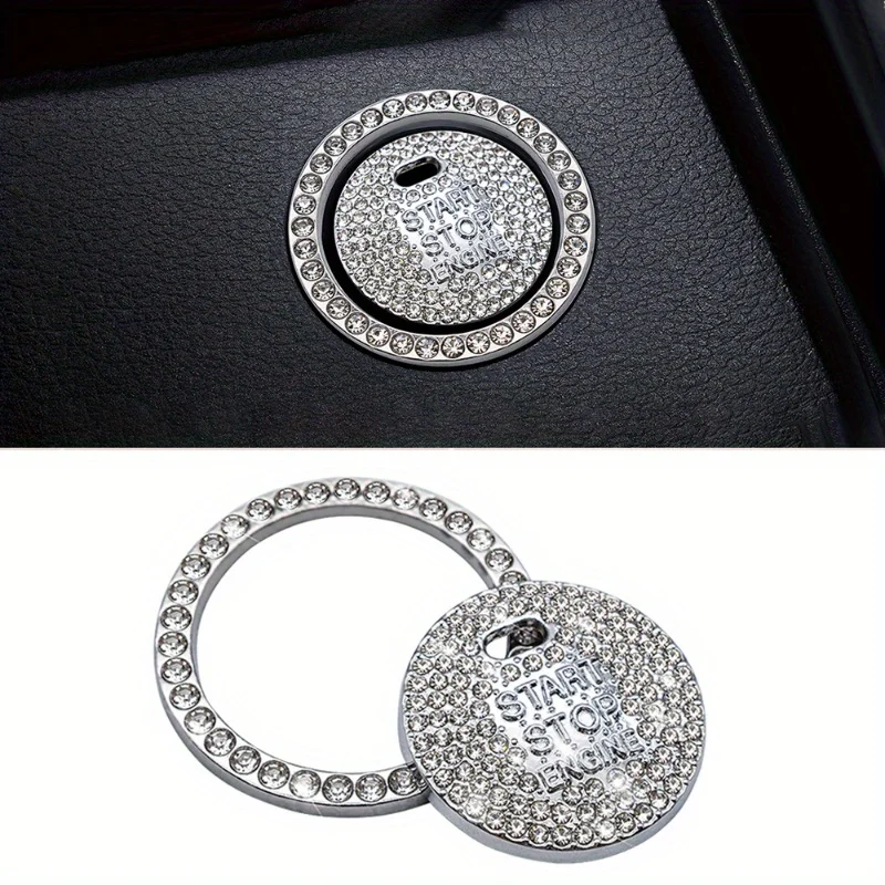 1pc Diamond Button Sticker Ignition Starter Button Car Interior Crystal Sticker Start Stop Ignition Button Sticker thumbnail 6