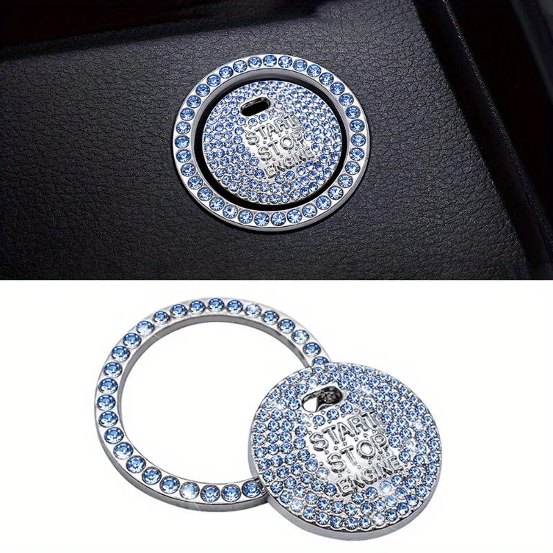 1pc Diamond Button Sticker Ignition Starter Button Car Interior Crystal Sticker Start Stop Ignition Button Sticker thumbnail 5