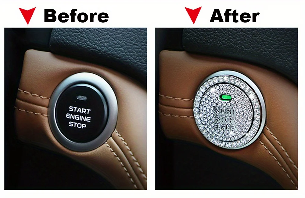 1pc Diamond Button Sticker Ignition Starter Button Car Interior Crystal Sticker Start Stop Ignition Button Sticker thumbnail 4