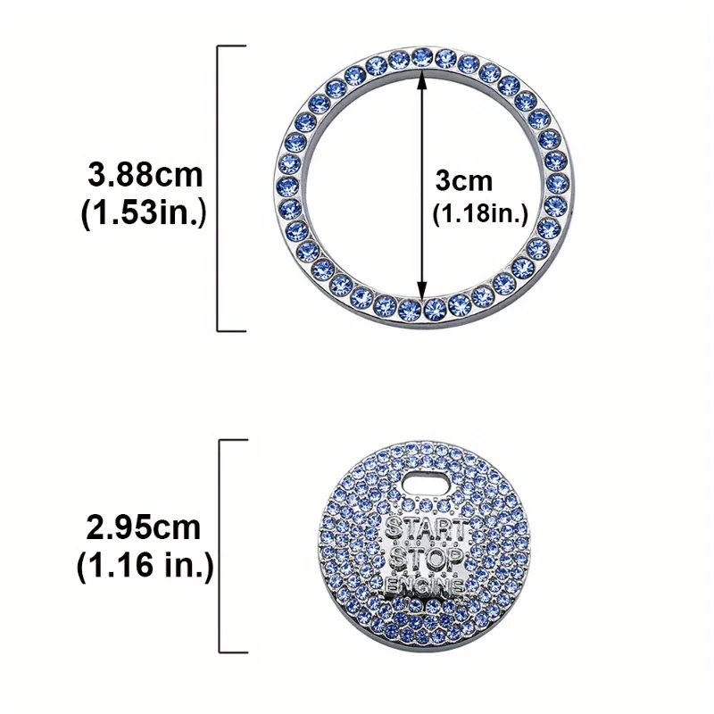 1pc Diamond Button Sticker Ignition Starter Button Car Interior Crystal Sticker Start Stop Ignition Button Sticker thumbnail 2