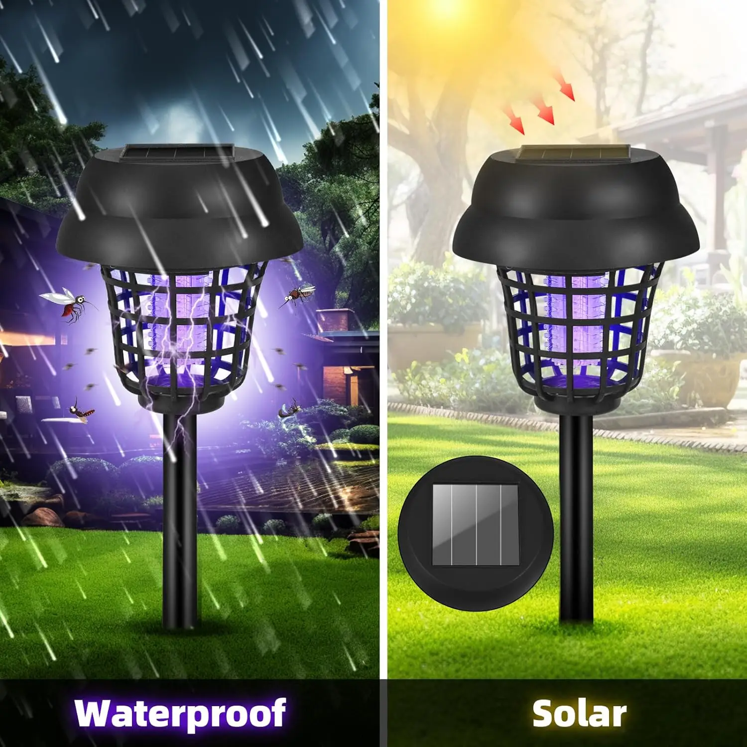 4pcs Solar Mosquito Killer Lamps 2 in 1 Bug Zapper Home Outdoor Waterproof Garden Lawn Camping Repellent Fly Trap Lights thumbnail 2
