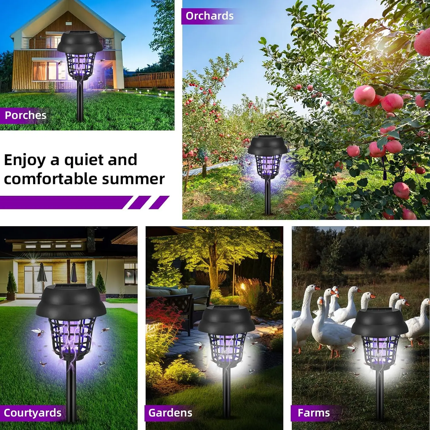 4pcs Solar Mosquito Killer Lamps 2 in 1 Bug Zapper Home Outdoor Waterproof Garden Lawn Camping Repellent Fly Trap Lights thumbnail 6