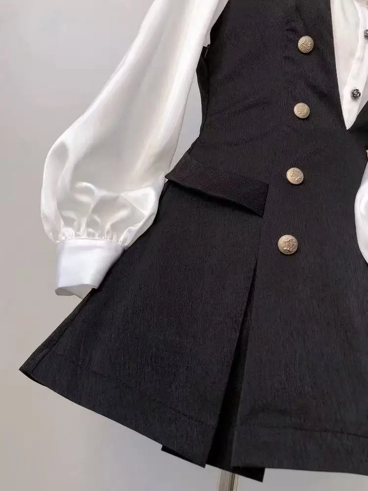 Harajuku Gothic Retro Chic Outfit Women Bubble Sleeve Shirt + Slim Vest + Short Cake Skirt New Vintage Fashion 3 Piece Suit 2025 thumbnail 6