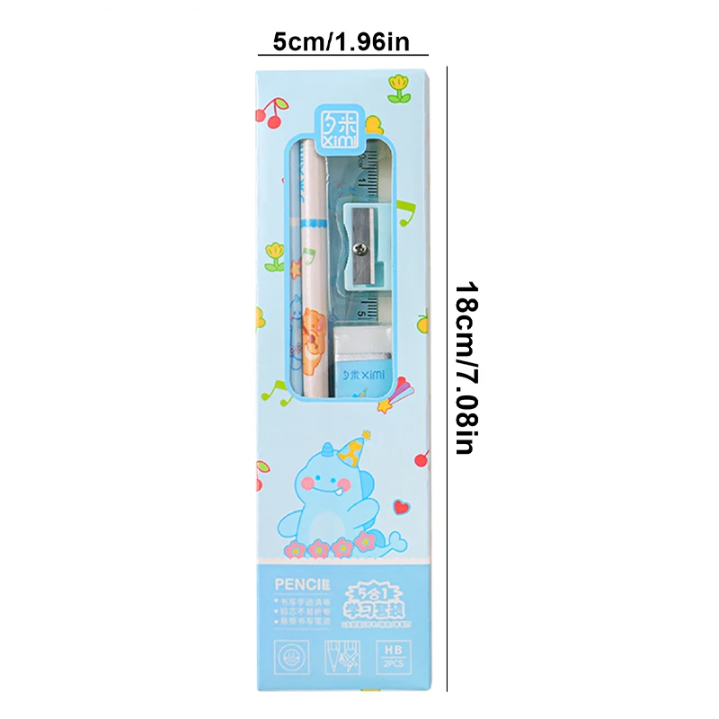 1 Set 5 Piece Stationery School Office Supplies Student Gift Prize Creative Kawaii Eraser Ruler Pencil Sharpener thumbnail 5