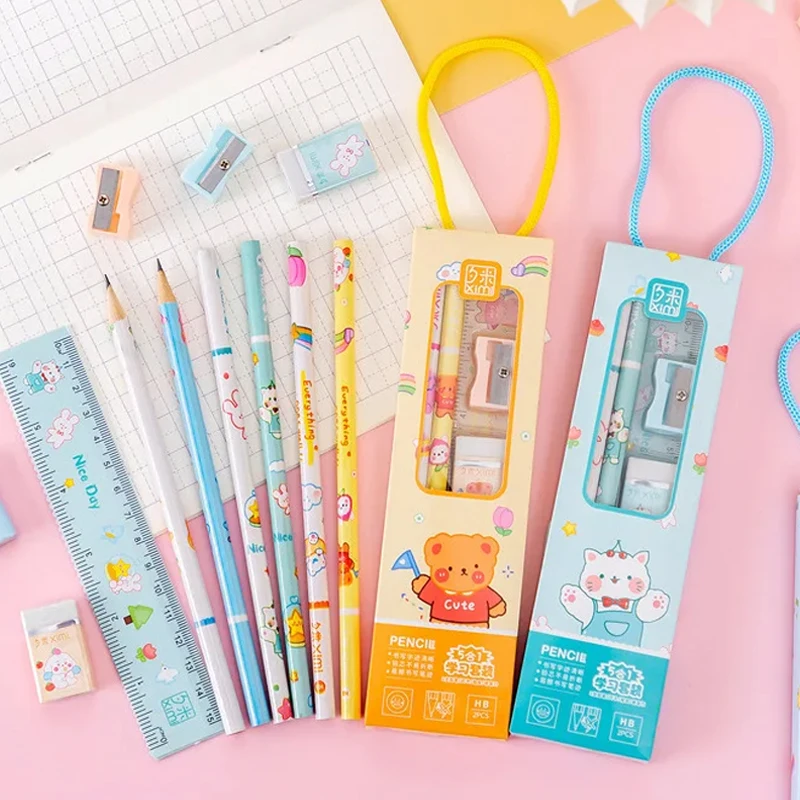1 Set 5 Piece Stationery School Office Supplies Student Gift Prize Creative Kawaii Eraser Ruler Pencil Sharpener thumbnail 4