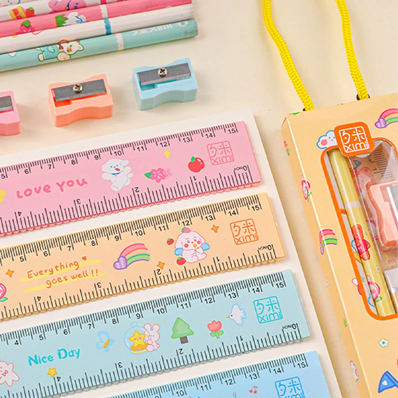 1 Set 5 Piece Stationery School Office Supplies Student Gift Prize Creative Kawaii Eraser Ruler Pencil Sharpener thumbnail 3