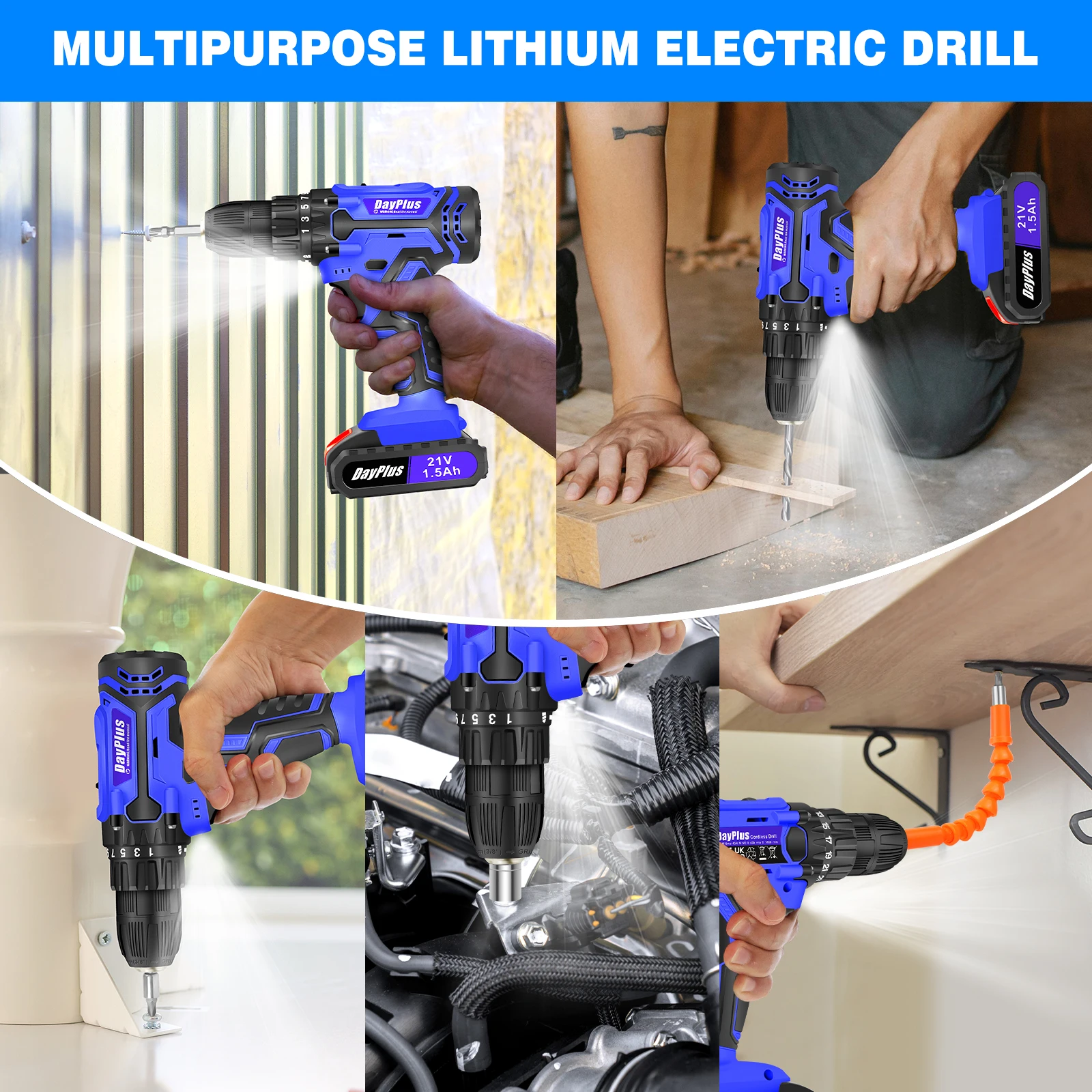Cordless Drill Kit Electric Screwdriver Kit, 45Nm Cordless Combination Drill, LED Work Light, Home and Garden DIY Project Kit thumbnail 3