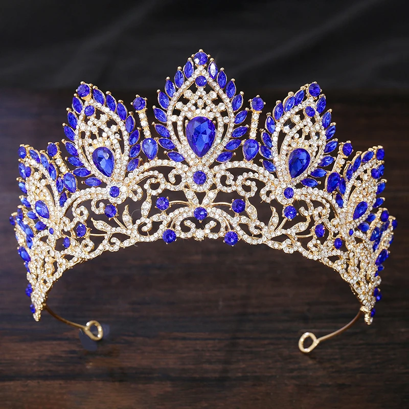 Royal Queen Purple Crown Big Diadem Bride Tiara Elegant Bridal Wedding Party Princess Crown Hair Accessory for Women thumbnail 2