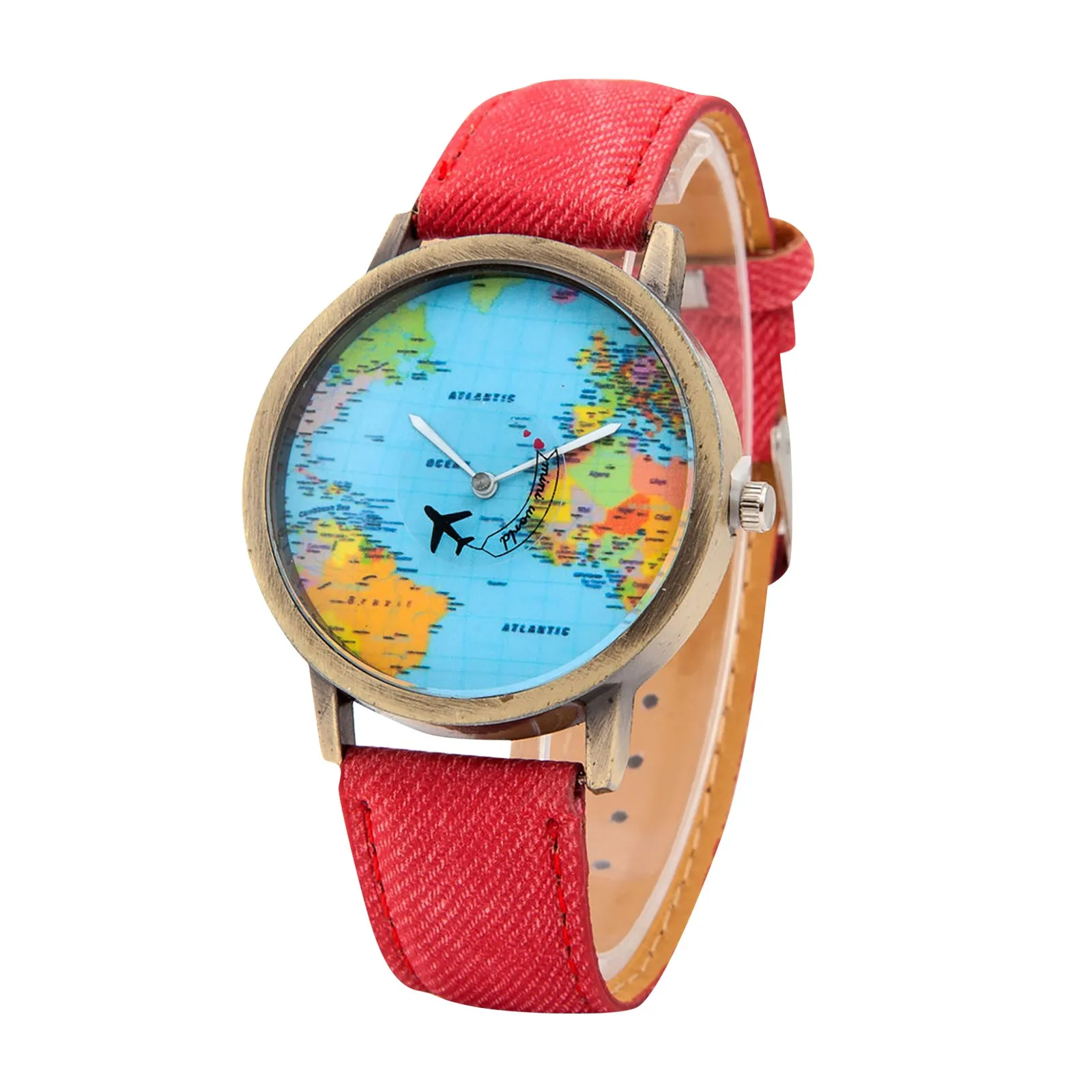 Fashion Global World Map Plane Denim Fabric Band Watch Casual Men Women Wristwatches Quartz Watch Gift Horloges Relógio thumbnail 3