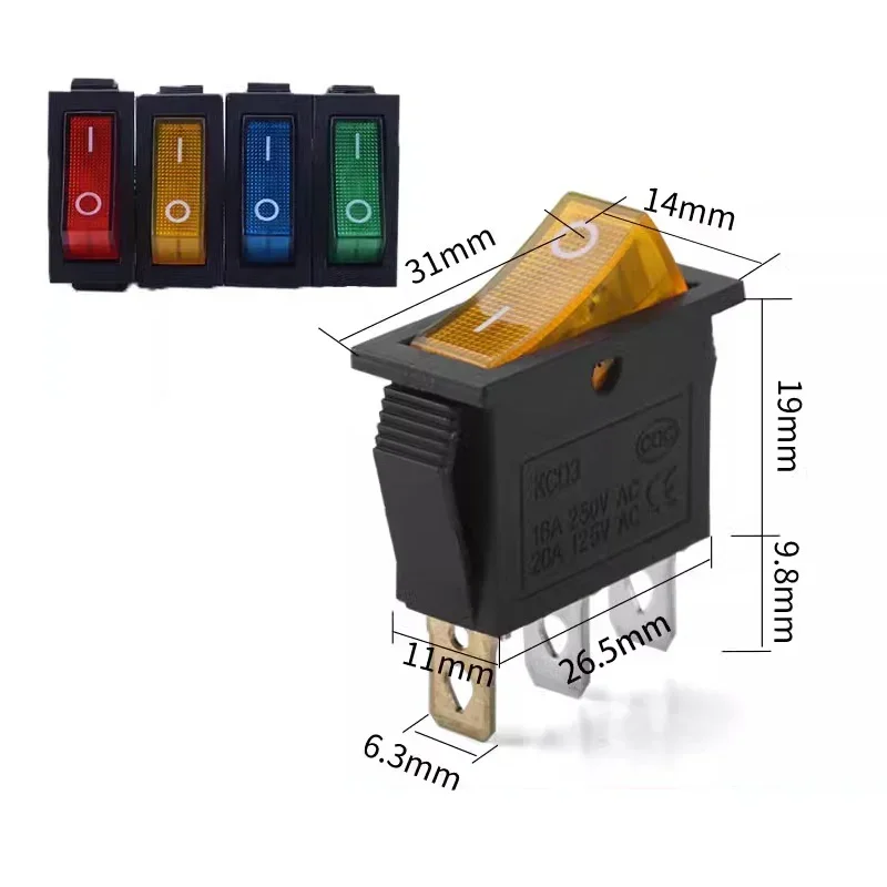 5/20Pcs KCD3 Rocker Switch ON-OFF 2Pin 3Pin Electric Push Switch with LED Light/Red Dot Switches 14x31mm thumbnail 5