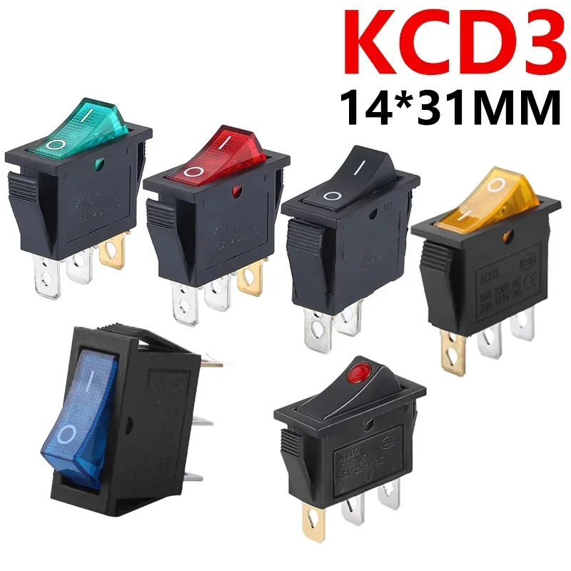 5/20Pcs KCD3 Rocker Switch ON-OFF 2Pin 3Pin Electric Push Switch with LED Light/Red Dot Switches 14x31mm thumbnail 2