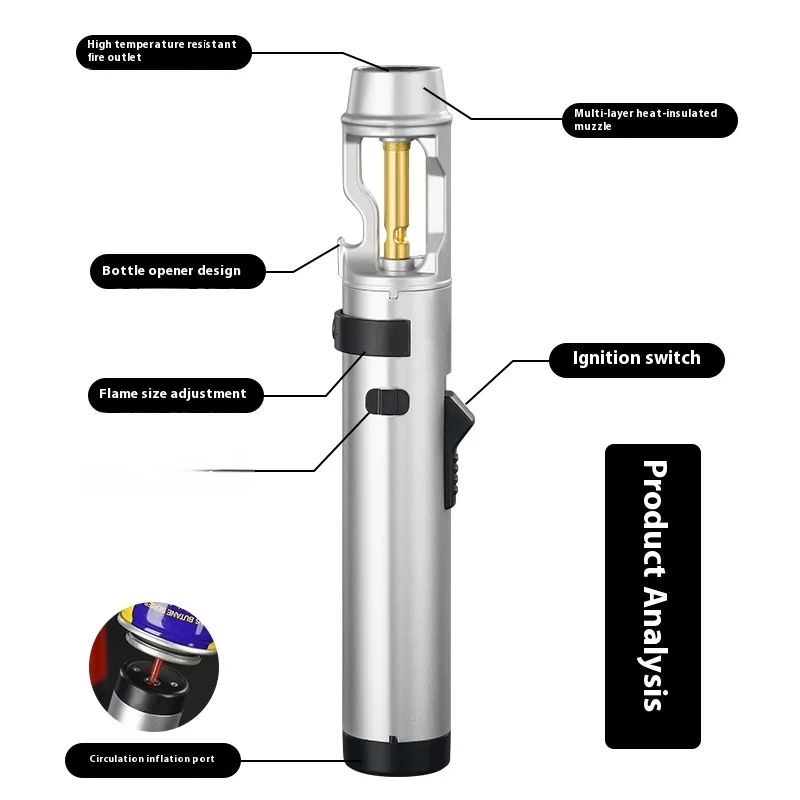 Powerful Metal Gas Lighter Windproof Kitchen Cooking Torch Flame Jet Barbecue Smoking Accessories Cigar Lighters Men's Gift thumbnail 5
