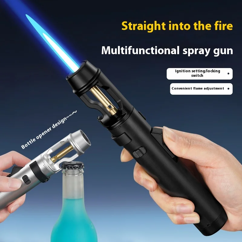 Powerful Metal Gas Lighter Windproof Kitchen Cooking Torch Flame Jet Barbecue Smoking Accessories Cigar Lighters Men's Gift thumbnail 2