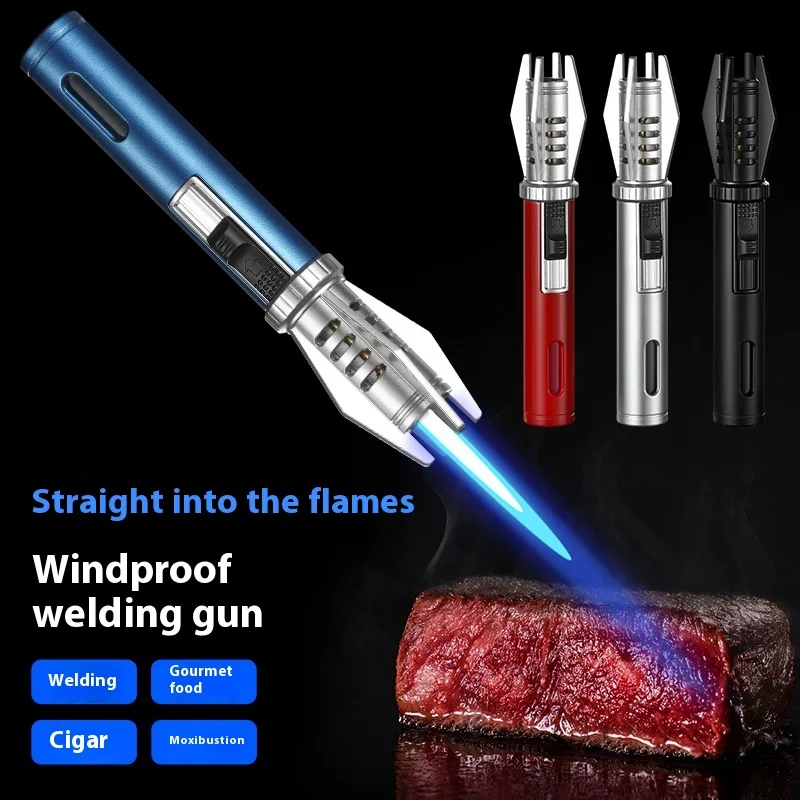 Powerful Metal Gas Lighter Windproof Kitchen Cooking Torch Flame Jet Barbecue Smoking Accessories Cigar Lighters Men's Gift thumbnail 4