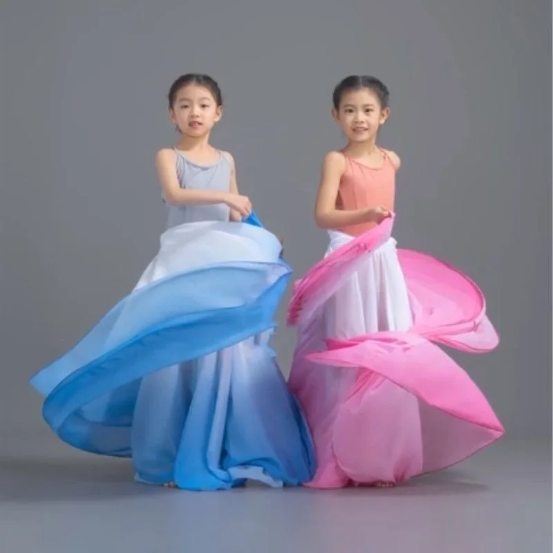 Girl classical dance big Wings skirt  gradient color 720-degree chiffon skirt ethnic  modern Flamenco dance Long Skirts thumbnail 4