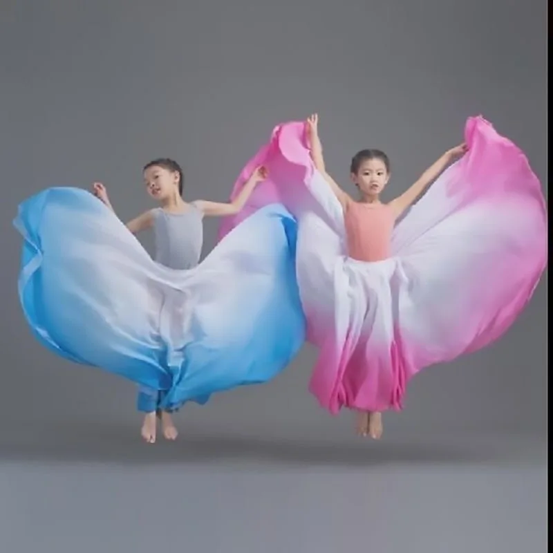 Girl classical dance big Wings skirt  gradient color 720-degree chiffon skirt ethnic  modern Flamenco dance Long Skirts thumbnail 6