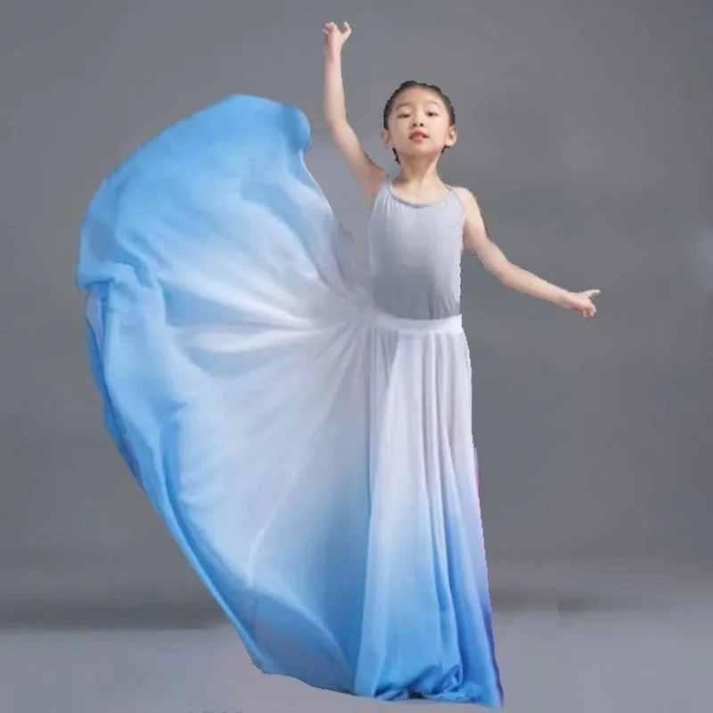 Girl classical dance big Wings skirt  gradient color 720-degree chiffon skirt ethnic  modern Flamenco dance Long Skirts thumbnail 5