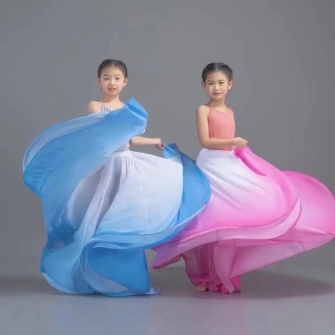 Girl classical dance big Wings skirt  gradient color 720-degree chiffon skirt ethnic  modern Flamenco dance Long Skirts thumbnail 2