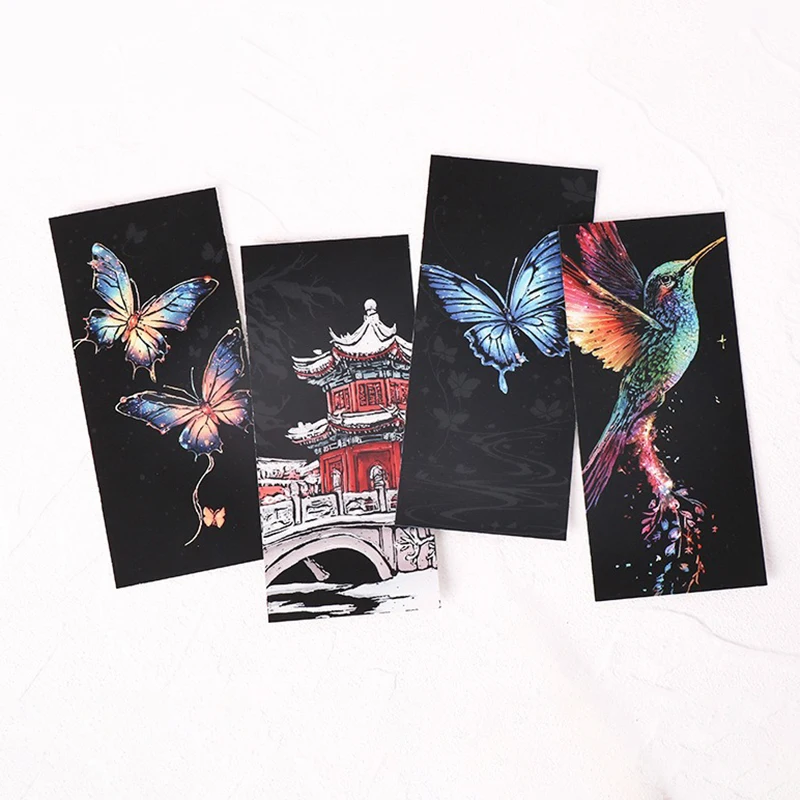 12 Pcs/Set DIY Scratch Painting Animal Bookmarks Colorful for Kids Portable Creative Doodle Art Toy Handmade Night Scene Art thumbnail 6