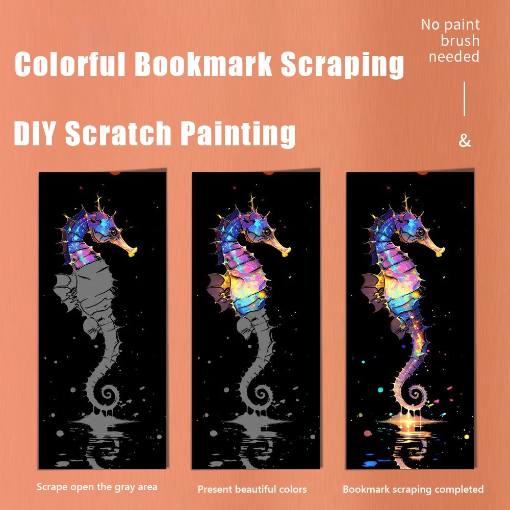12 Pcs/Set DIY Scratch Painting Animal Bookmarks Colorful for Kids Portable Creative Doodle Art Toy Handmade Night Scene Art thumbnail 4