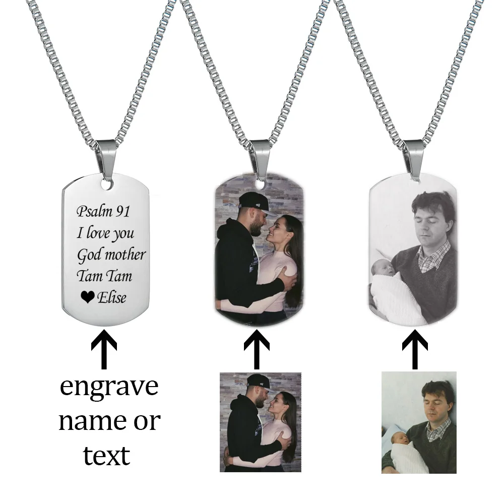 Personalized Engrave Name Picture Necklace Stainless Steel Custom Memorial Photo Pendant For Women Man Anniversary Jewelry Gift thumbnail 4