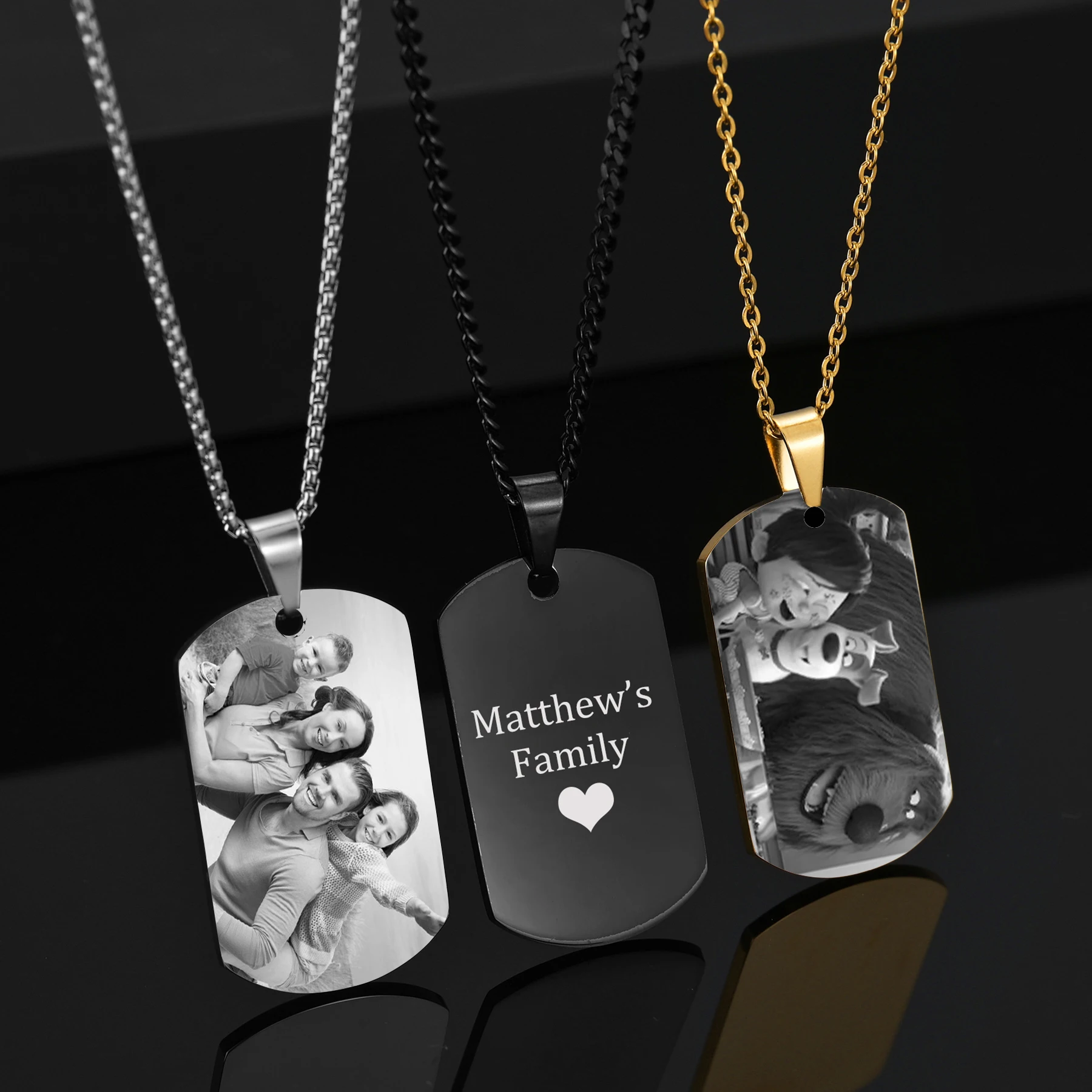 Personalized Engrave Name Picture Necklace Stainless Steel Custom Memorial Photo Pendant For Women Man Anniversary Jewelry Gift thumbnail 5