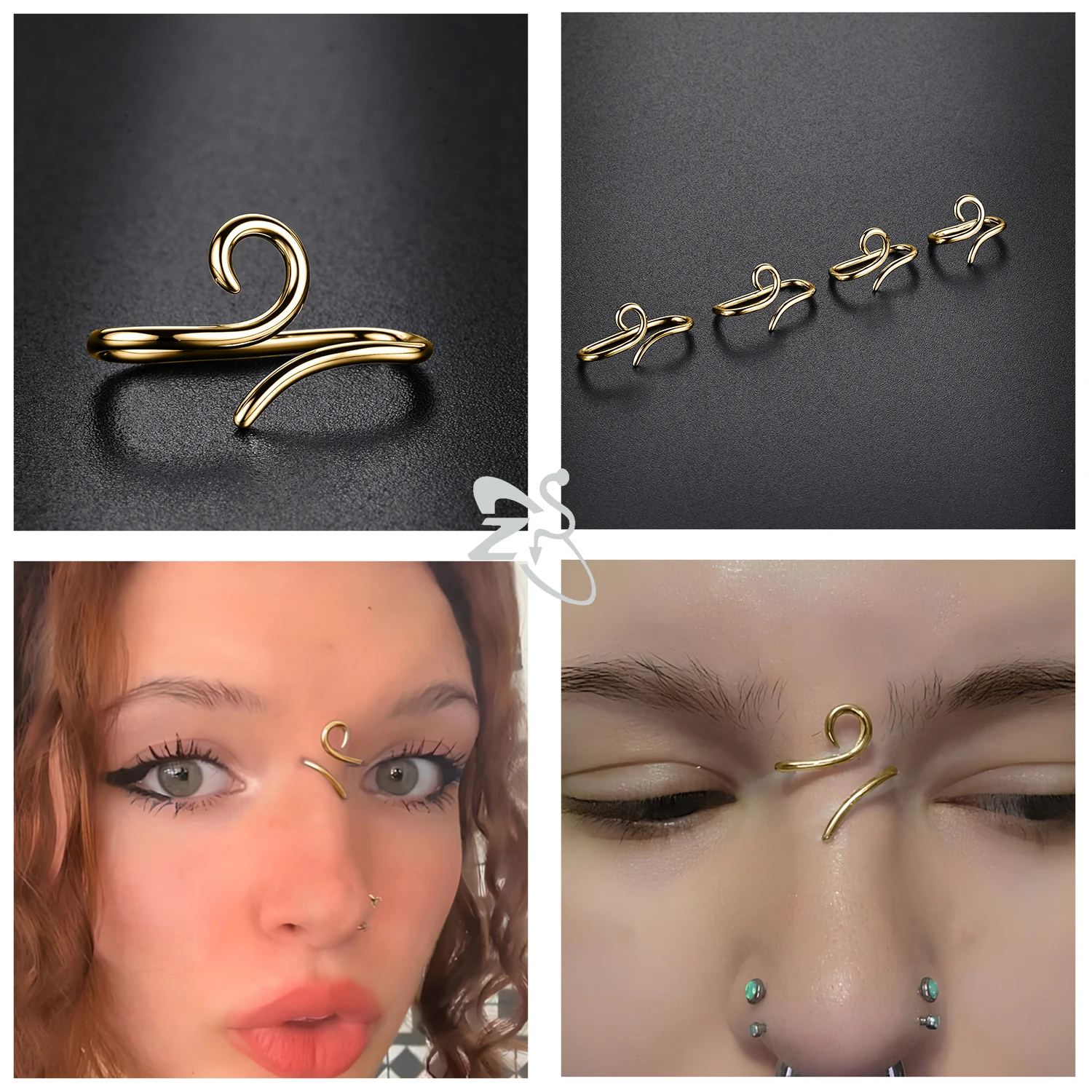 ZS 1PC 16G 925 Silver Inner Hook Outer Hook Eyebrow Ring Spiral Bridge Nose Stud Helix Earring Gold Color Cartilage Piercing thumbnail 5