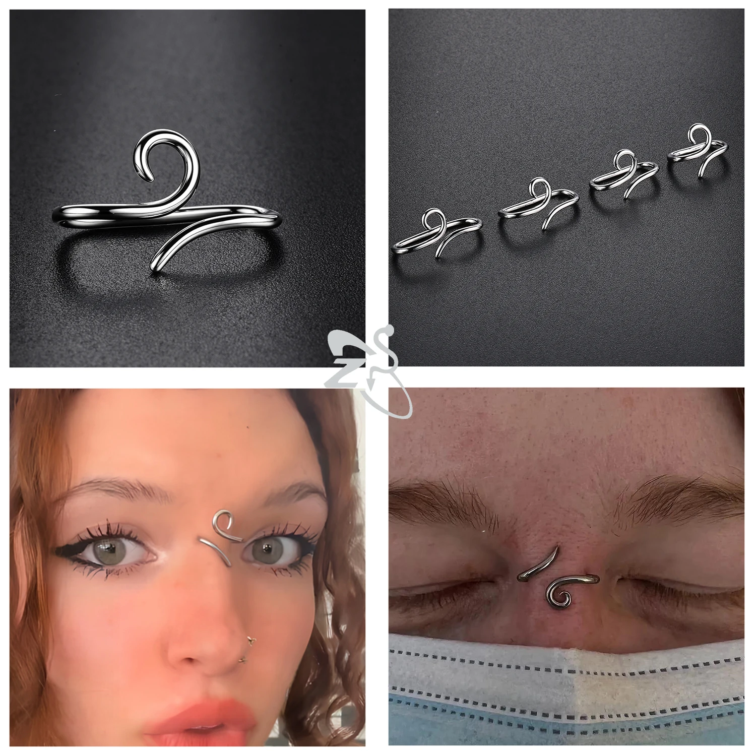 ZS 1PC 16G 925 Silver Inner Hook Outer Hook Eyebrow Ring Spiral Bridge Nose Stud Helix Earring Gold Color Cartilage Piercing thumbnail 4