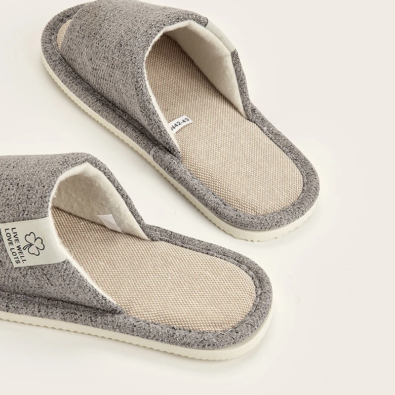 Open Toe Linen Slippers Men Spring and Summer Indoor Home Bedroom Breathable Comfortable Lightweight Home Shoes for All Seasons thumbnail 6