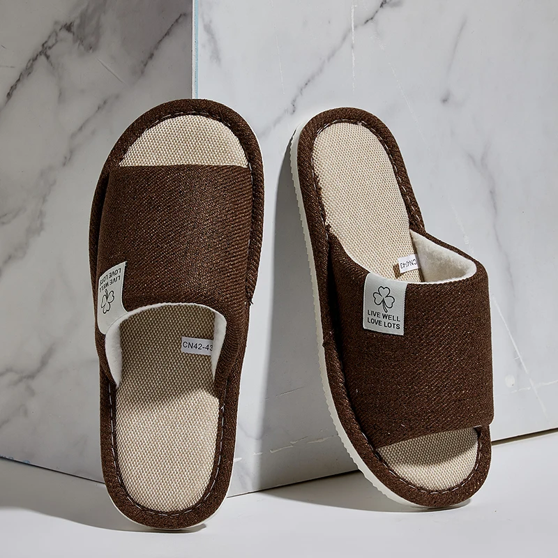 Open Toe Linen Slippers Men Spring and Summer Indoor Home Bedroom Breathable Comfortable Lightweight Home Shoes for All Seasons thumbnail 4