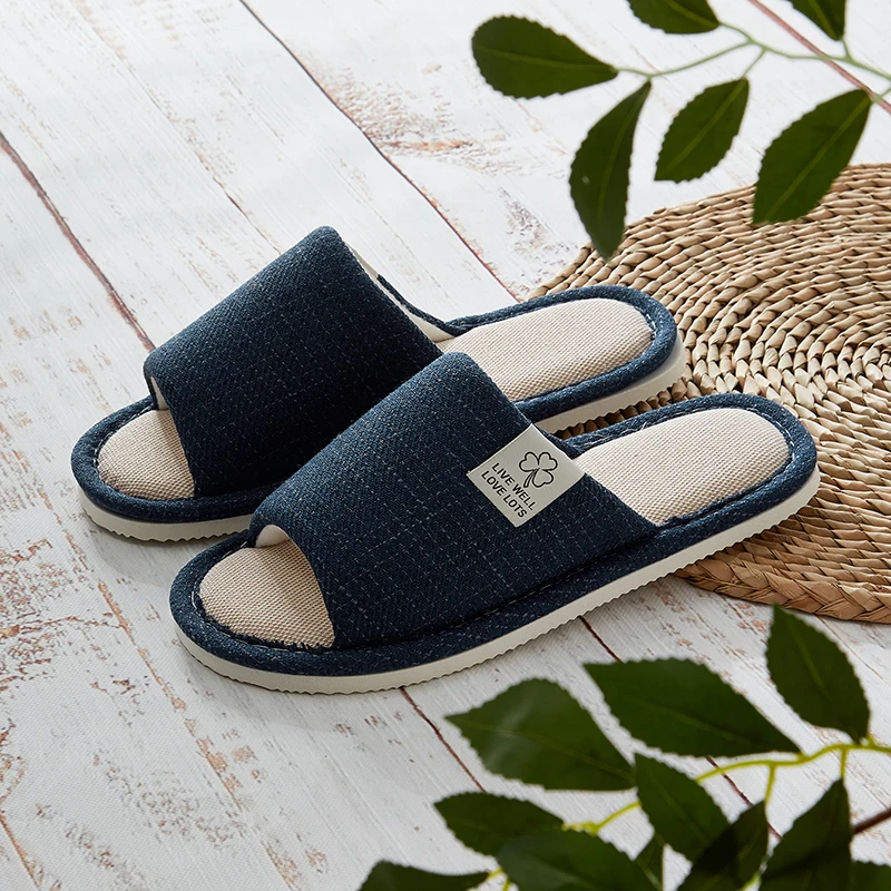 Open Toe Linen Slippers Men Spring and Summer Indoor Home Bedroom Breathable Comfortable Lightweight Home Shoes for All Seasons thumbnail 3