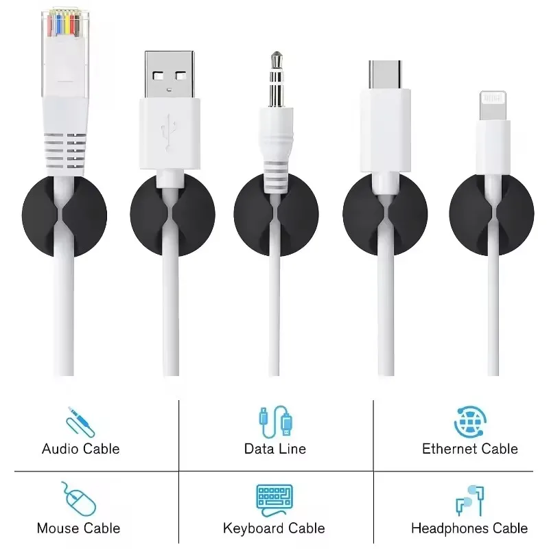 5/50Pcs Mini Cable Winder Organizer USB Charging Cable Clips Desk Tidy Organiser Wire Cord Holder Protectors In Home Office Car thumbnail 4