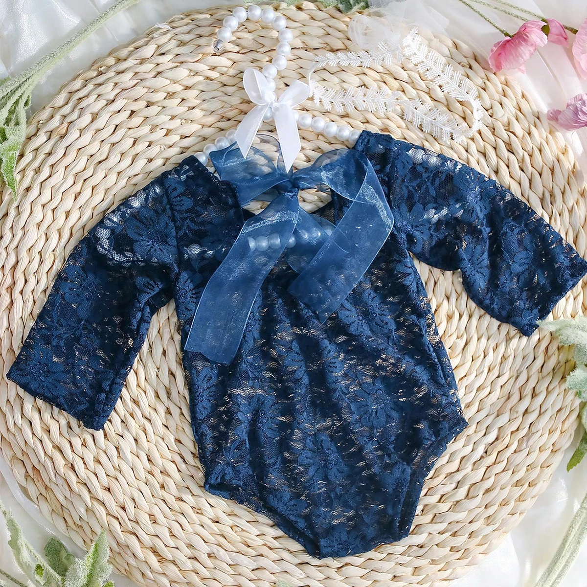 Ylsteed 2 Pieces Set Newborn Lace Romper Infant Photography Outfits with Matching Headband Baby Girl Photo Shooting Props thumbnail 6