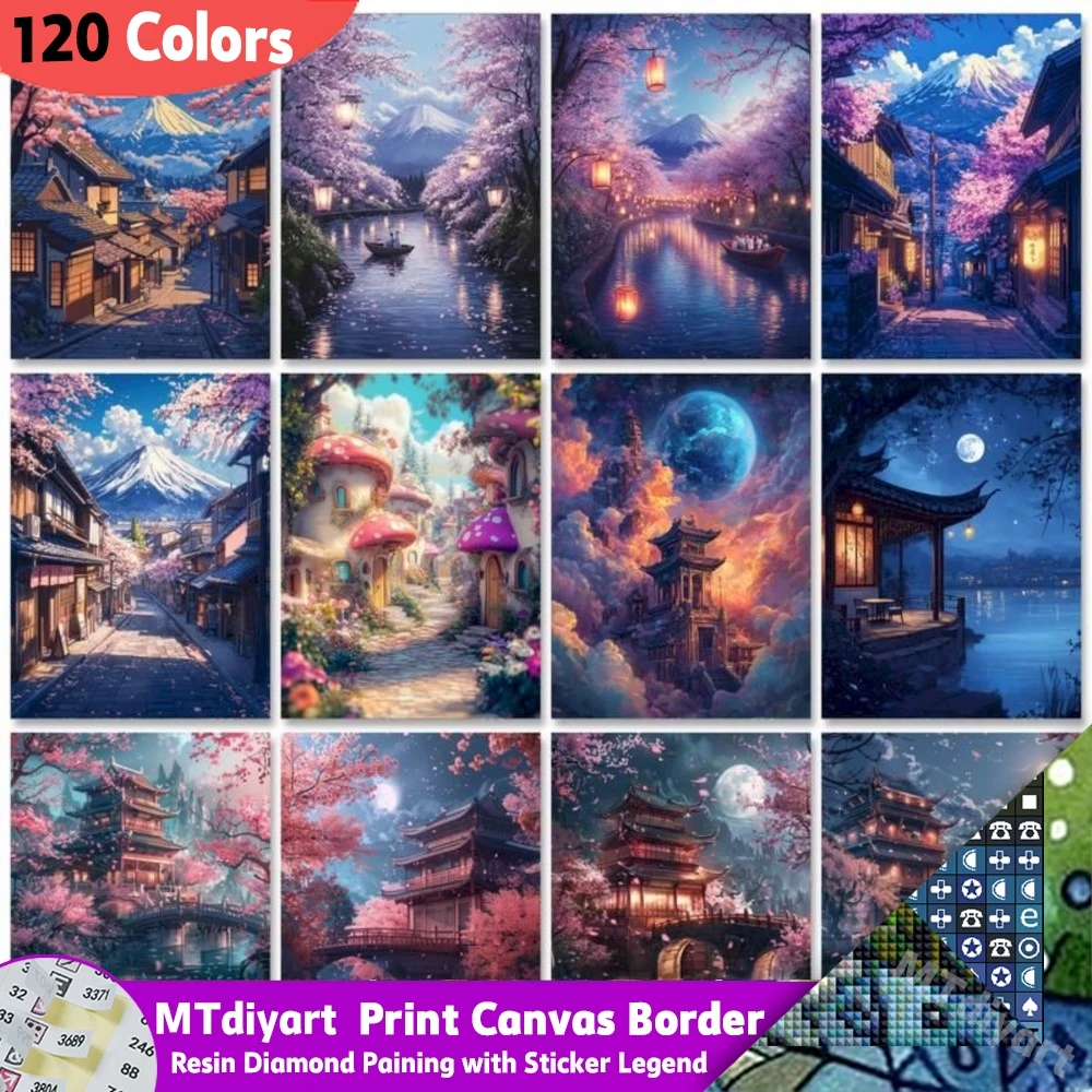 Night Landscape 120 Colors Resin Diamond Painting With Sticker Legend Full Drills Rhinestones 5D DIY Art Kits For Home Decors