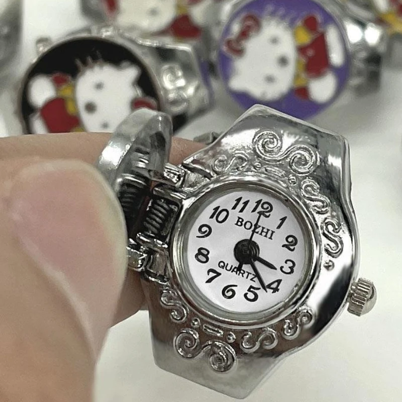 Vintage Punk Finger Watch Mini Elastic Strap Alloy Watches Couple Rings Jewelry Clock Retro Roman Quartz Watch Rings Women Men thumbnail 2