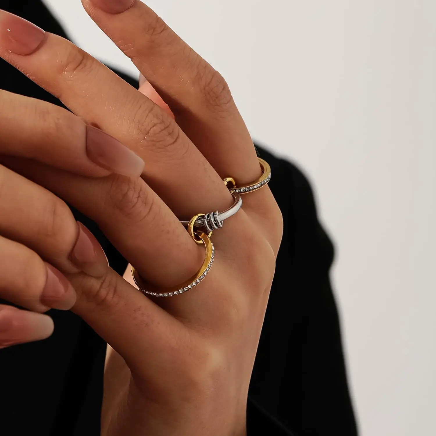 New Stainless Steel Cubic Zirconia Stackable Rings for Women 18k GoldPlating Multi-Link Connected Statement Ring Stack Jewelry thumbnail 6