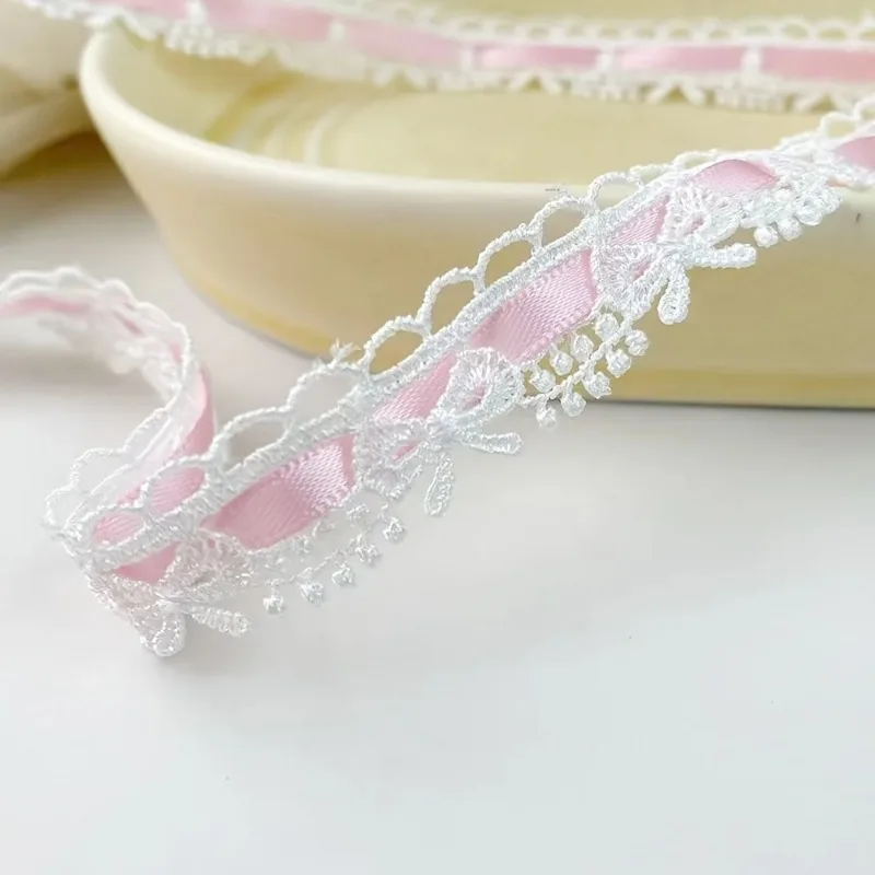 1.8cm Wide Pink And White Flower Bow Ribbon 1 Yard Lace Trim for DIY Crafts Gift Packaging Sewing Edges And Decorative Use thumbnail 3