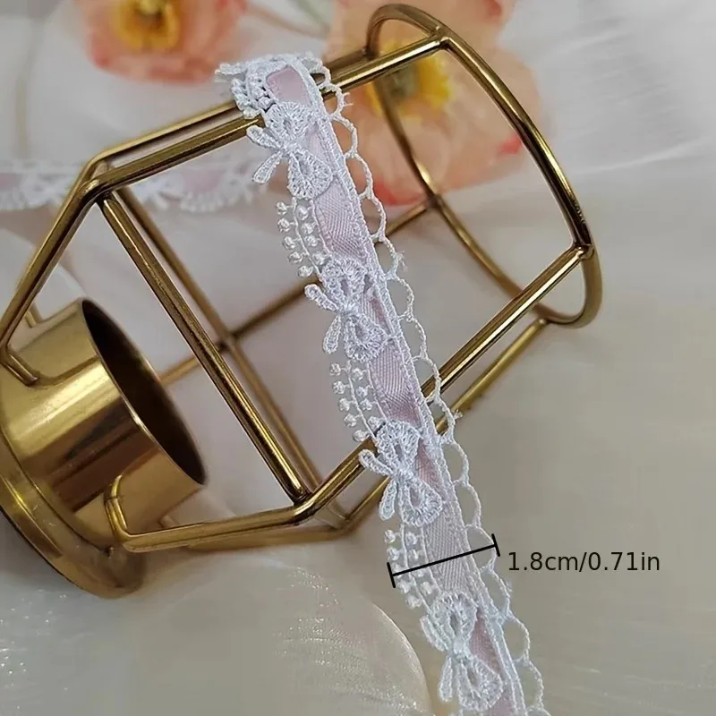 1.8cm Wide Pink And White Flower Bow Ribbon 1 Yard Lace Trim for DIY Crafts Gift Packaging Sewing Edges And Decorative Use thumbnail 4